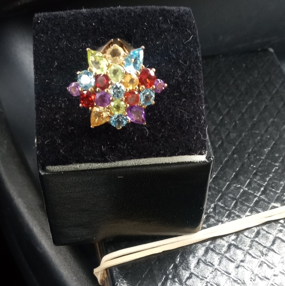 14 Kt Gold Over 925 Silver Multiple Gemstone Ring- Size: 7 - Picture 13 of 14